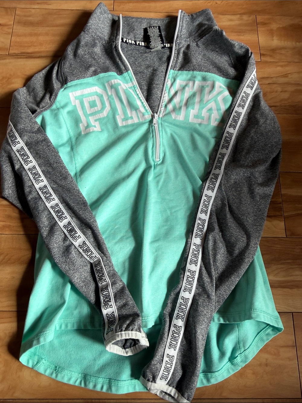 PINK Victoria's Secret Mint & Gray Half-Zip Pullover